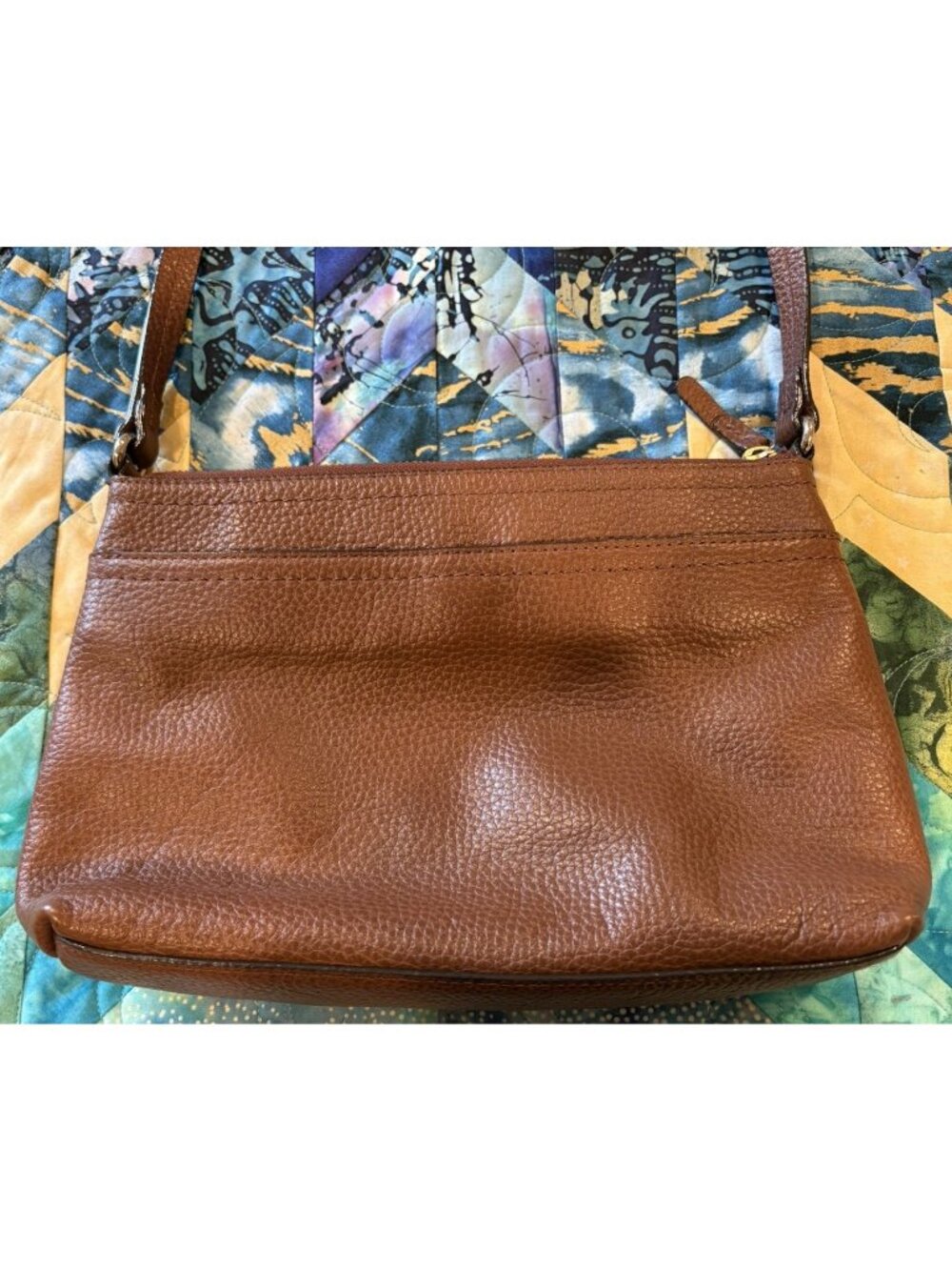 Nordstrom Women's Crossbody Bag Brown Leather Pebbled Zipper Snap Pockets GUC - Picture 3 of 15